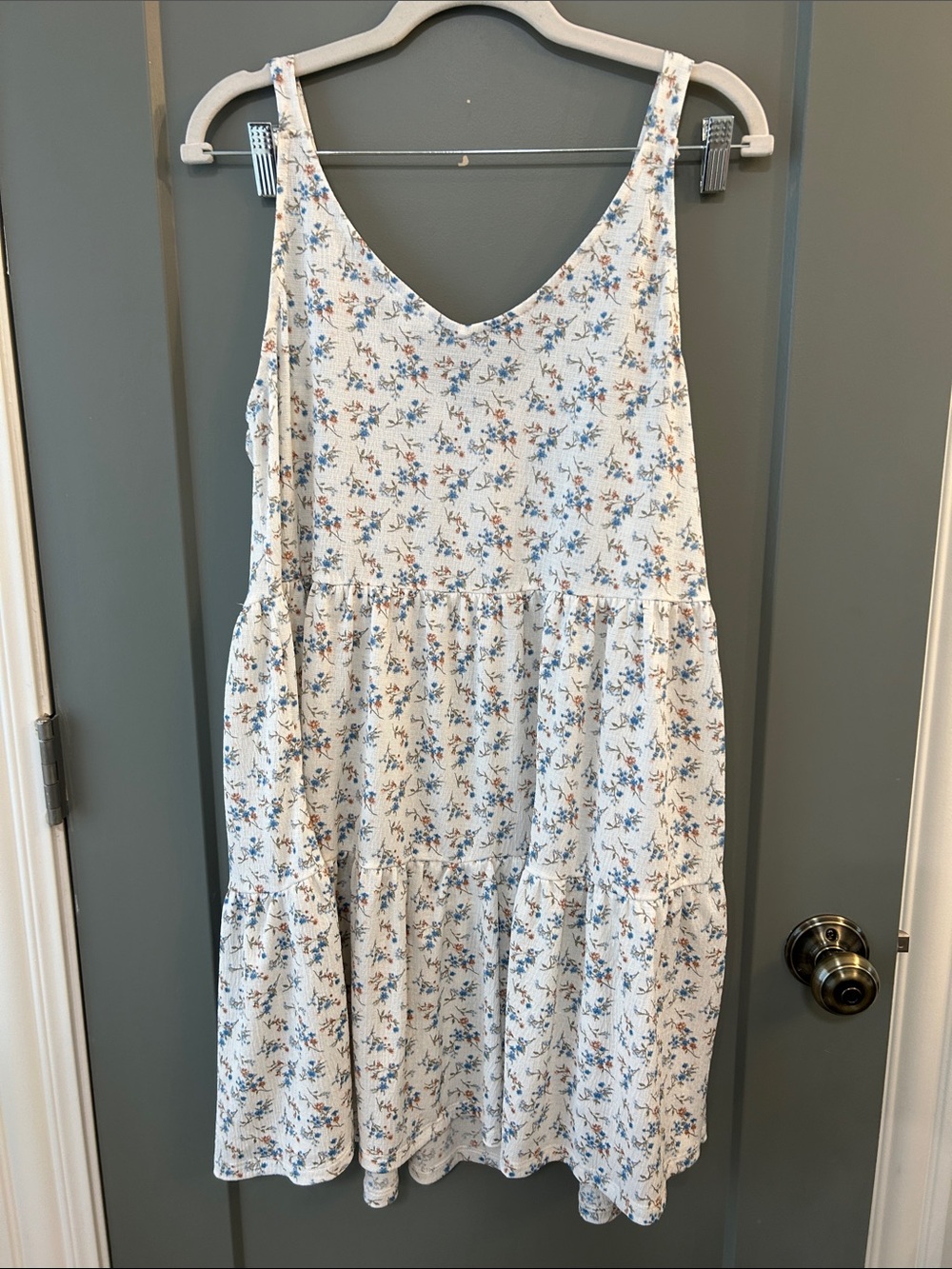 Blu Pepper Cream Mini Dress with Blue & Pink Floral Print Size Large - Picture 5 of 5
